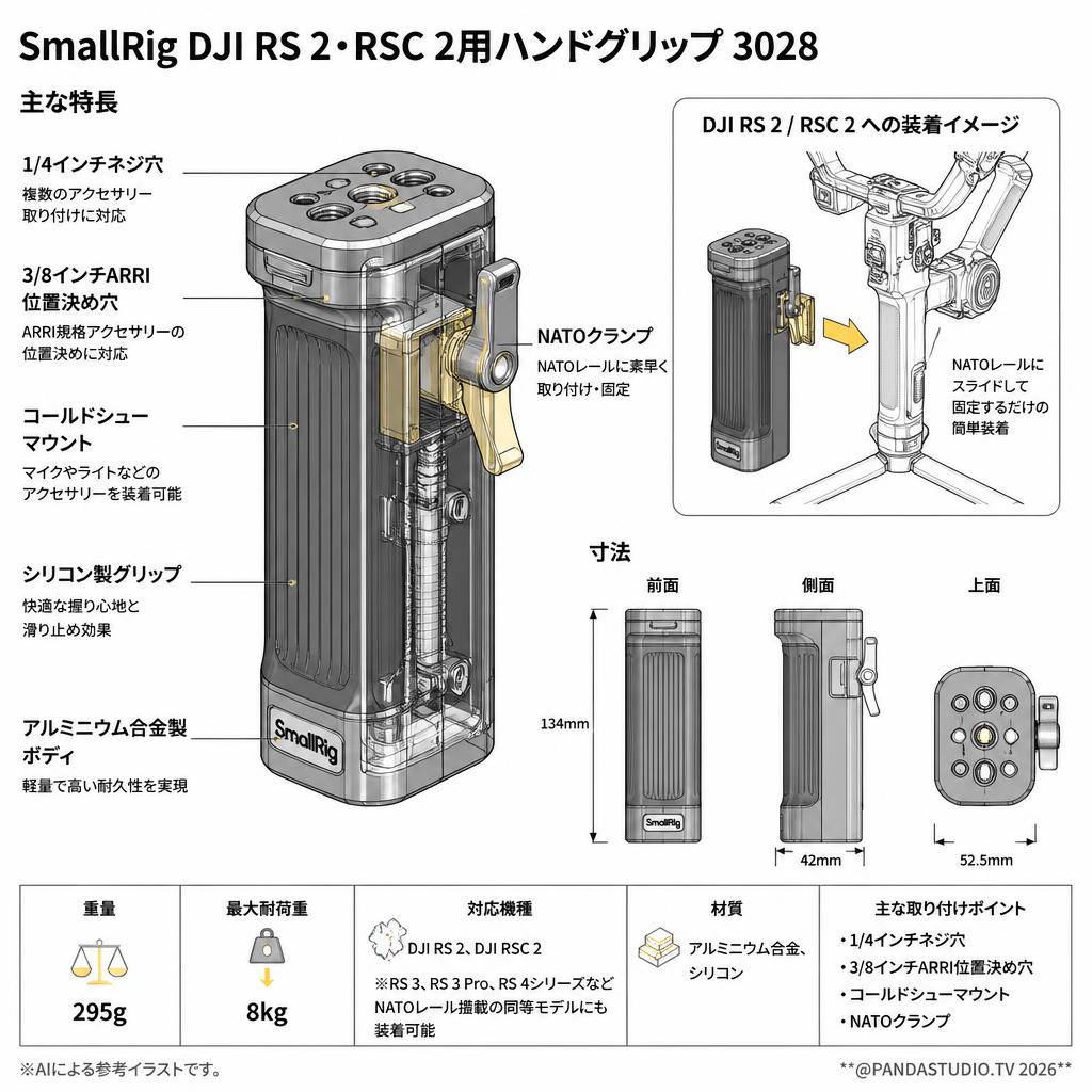 SmallRig DJI RS 2・RSC 2用ハンドグリップ 3028 スペック
