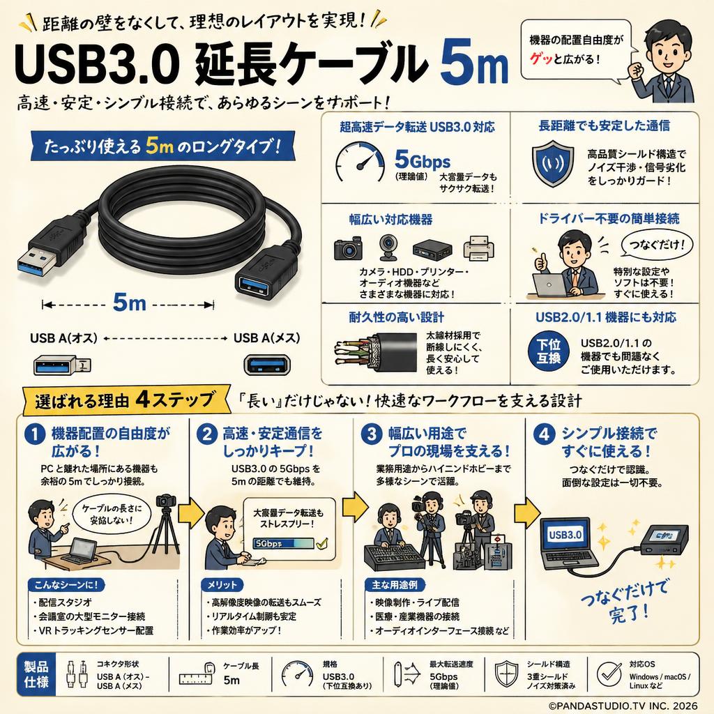 USB3.0 延長ケーブル 5m 概要