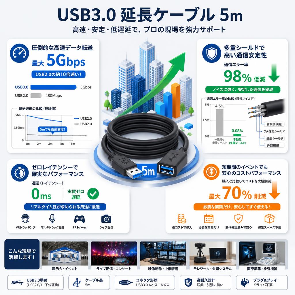 USB3.0 延長ケーブル 5m セールスポイント