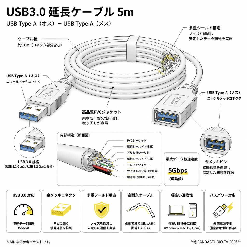 USB3.0 延長ケーブル 5m スペック