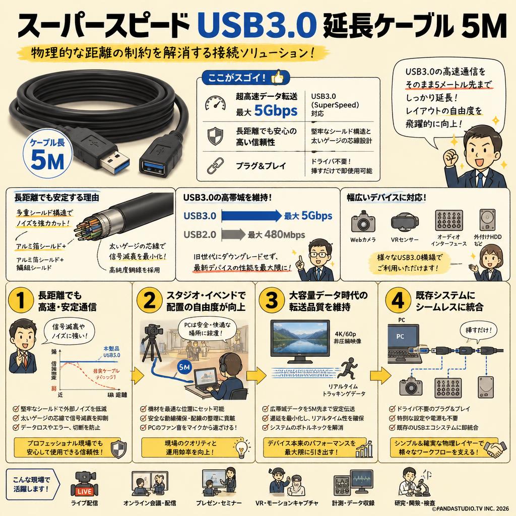 スーパースピードUSB3.0 延長ケーブル 5M 概要