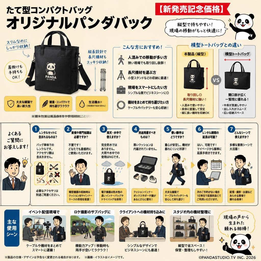 たて型コンパクトバッグ・オリジナルパンダバック【新発売記念価格】 FAQ（よくある質問と答え）
