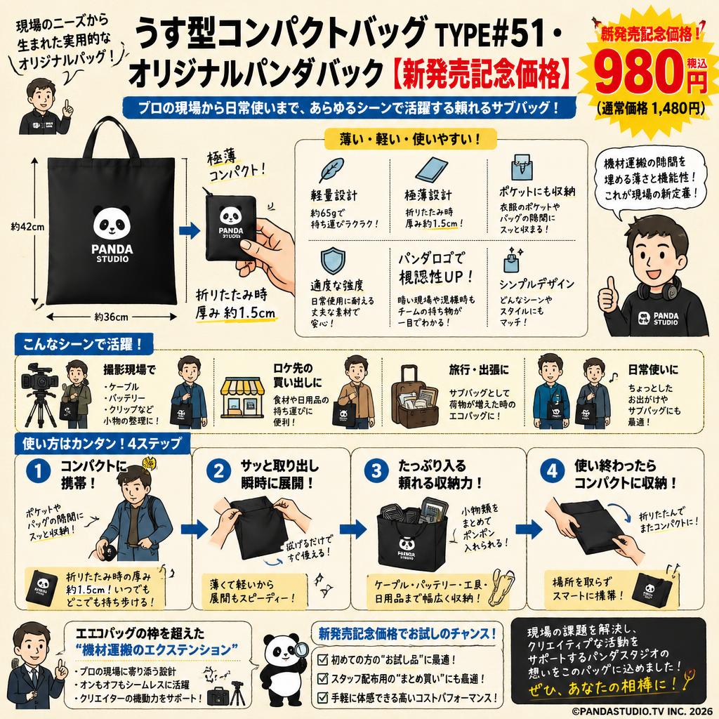 うす型コンパクトバッグ TYPE#51・オリジナルパンダバック【新発売記念価格】 概要