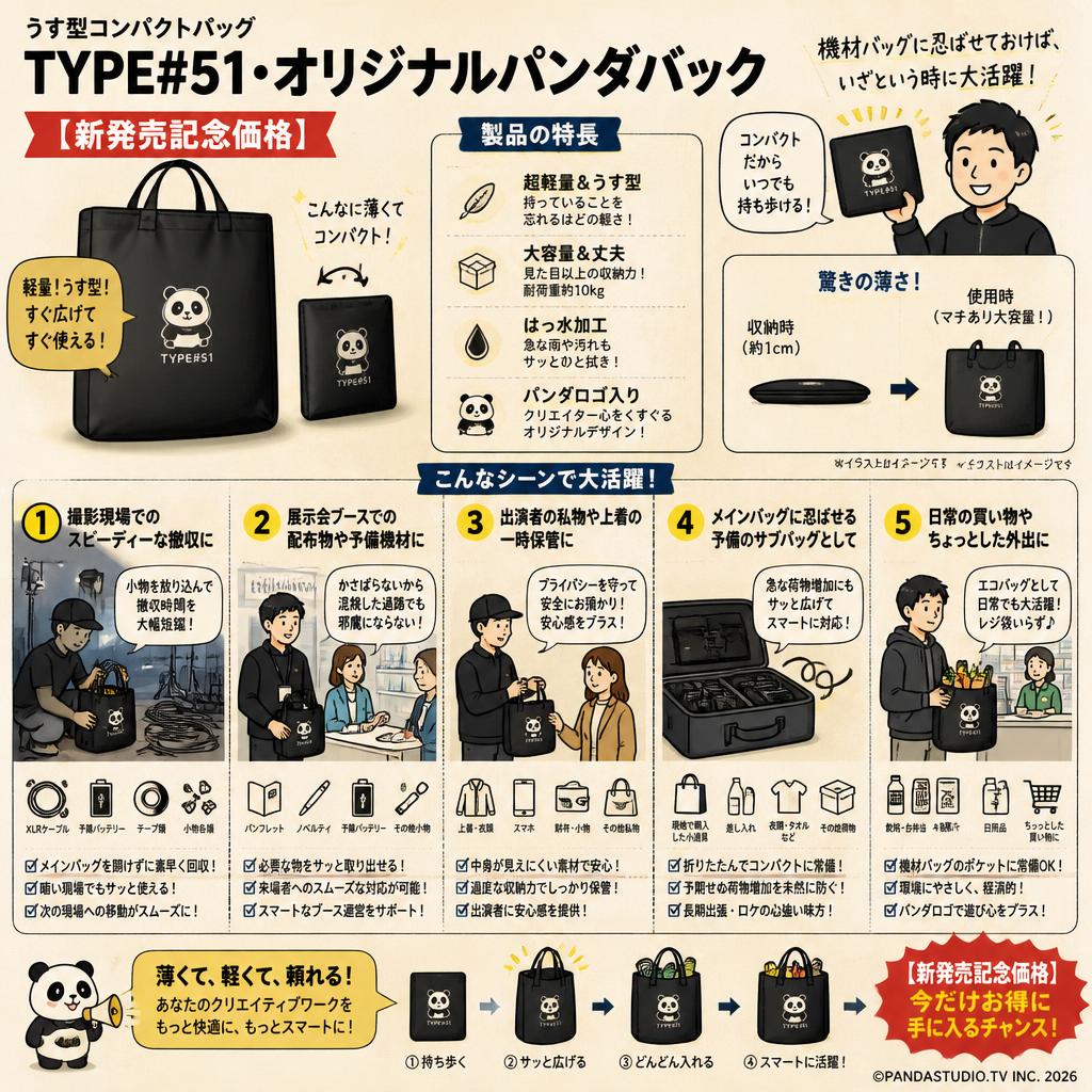 うす型コンパクトバッグ TYPE#51・オリジナルパンダバック【新発売記念価格】 用途