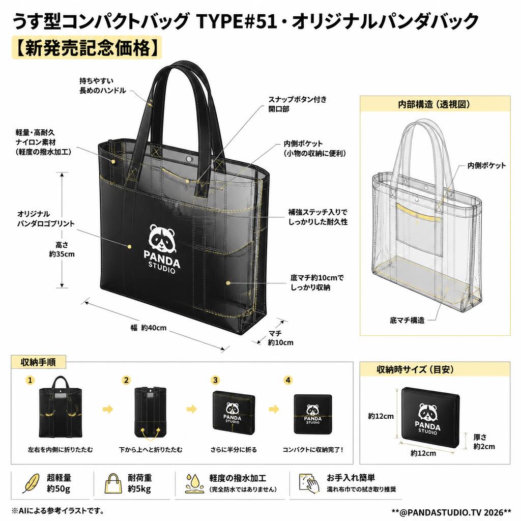 うす型コンパクトバッグ TYPE#51・オリジナルパンダバック【新発売記念価格】 スペック