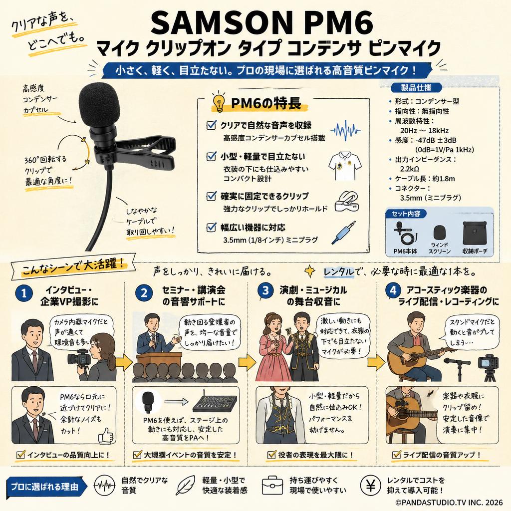 SAMSON PM6 マイク クリップオン タイプ コンデンサ ピンマイク おもな対象のお客様