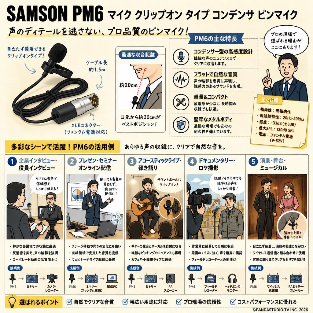 SAMSON PM6 マイク クリップオン タイプ コンデンサ ピンマイク 用途