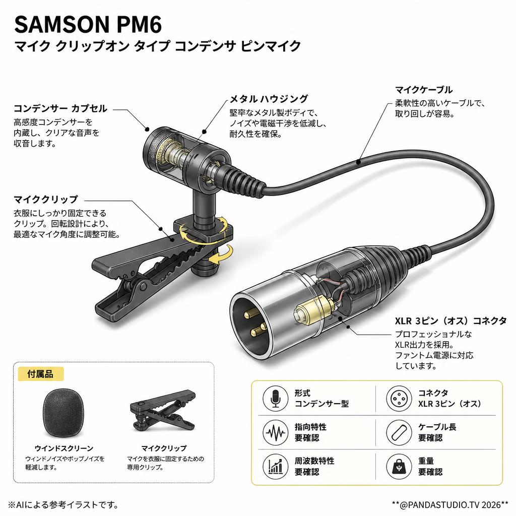 SAMSON PM6 マイク クリップオン タイプ コンデンサ ピンマイク スペック