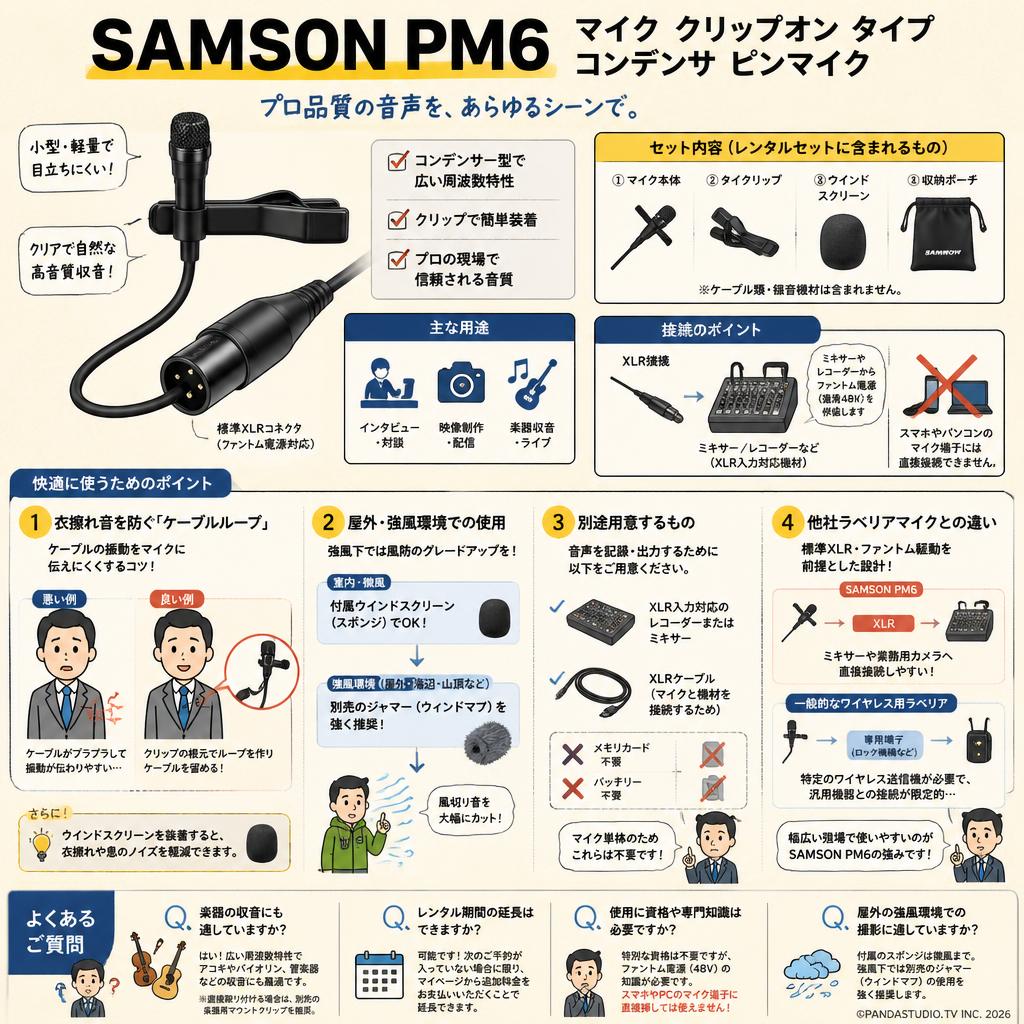 SAMSON PM6 マイク クリップオン タイプ コンデンサ ピンマイク FAQ（よくある質問と答え）