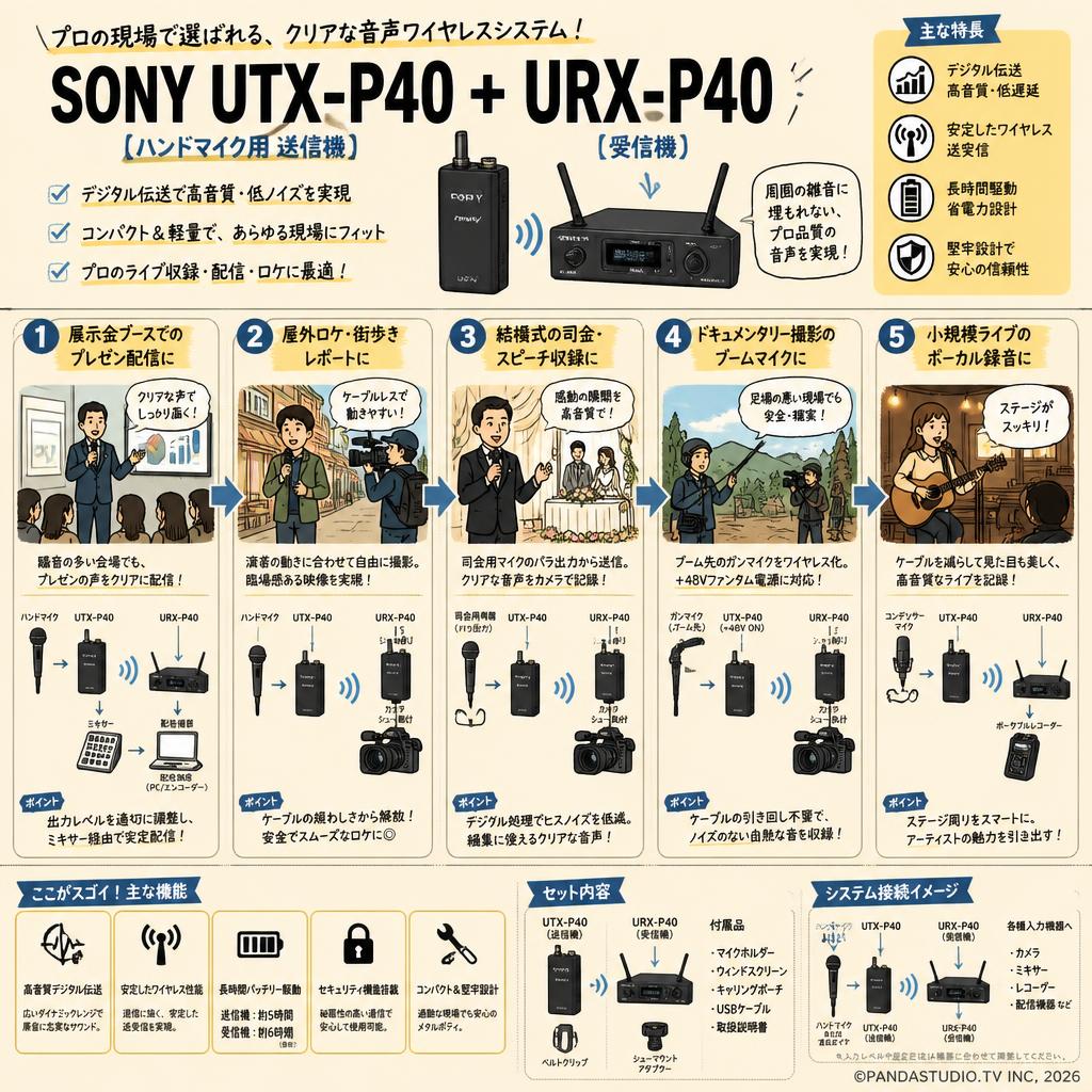 SONY UTX-P40 （ハンドマイク用 送信機）+ URX-P40 （受信機