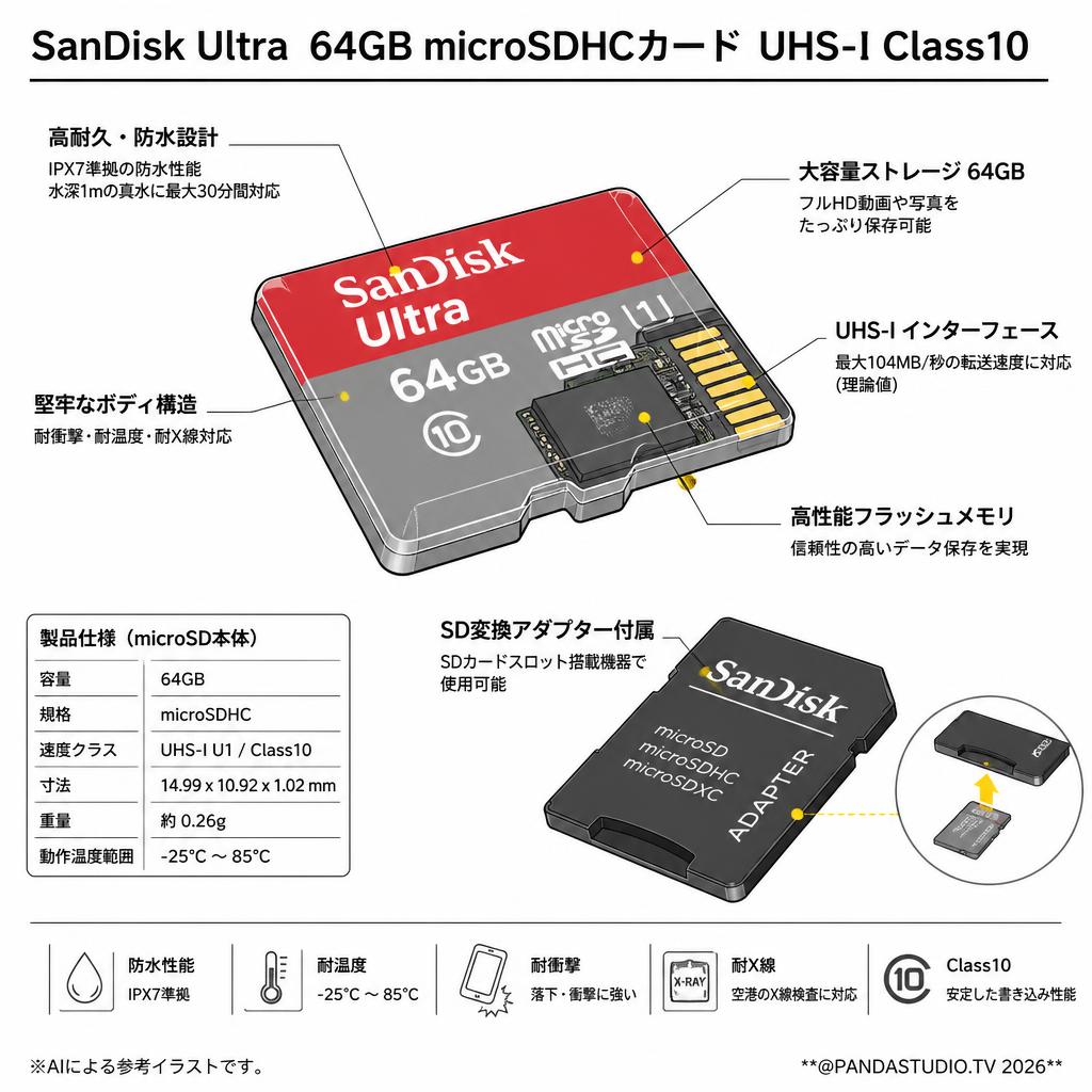 SanDisk Ultra  64GB microSDHCカード UHS-I Class10 スペック