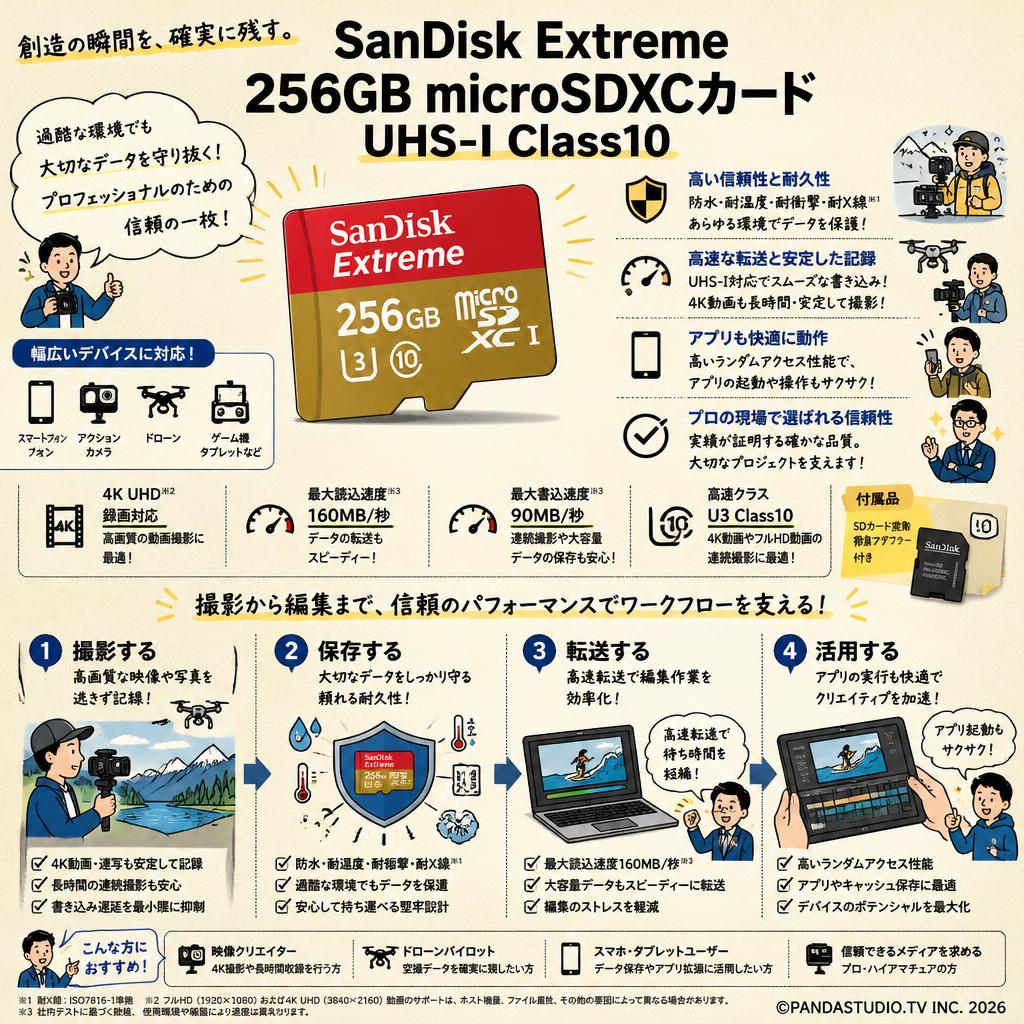 SanDisk Extreme 256GB microSDXCカード UHS-I Class10 概要