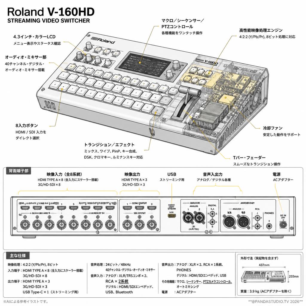Roland V-160HD STREAMING VIDEO SWITCHER スペック