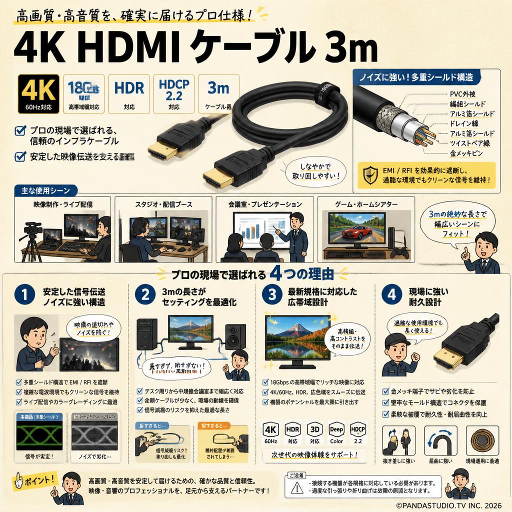 4k HDMI ケーブル 3m 概要