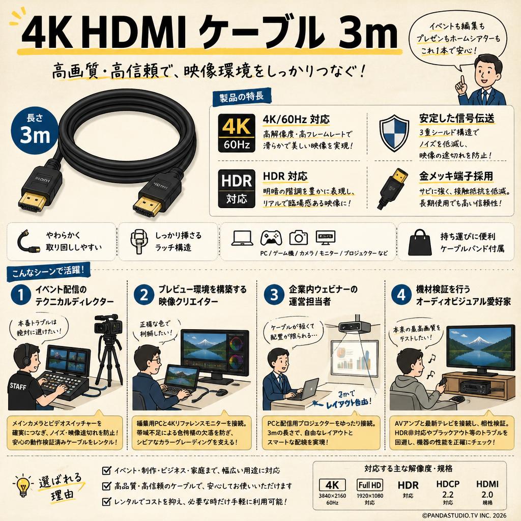 4k HDMI ケーブル 3m おもな対象のお客様