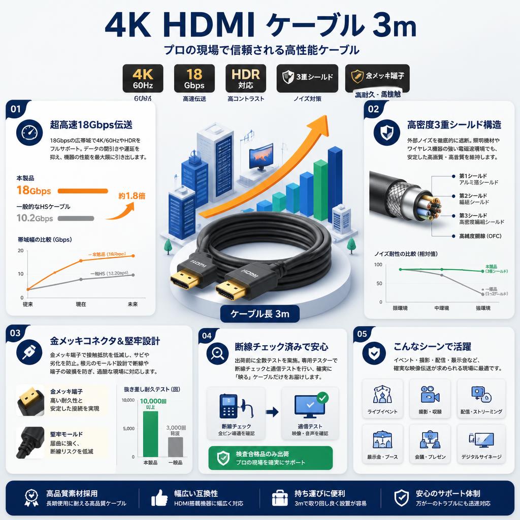 4k HDMI ケーブル 3m セールスポイント