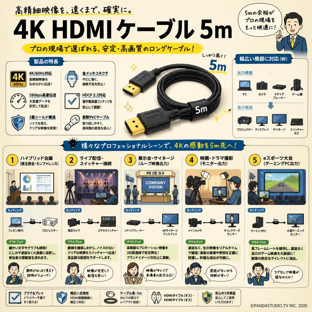 4k HDMI ケーブル 5m 用途