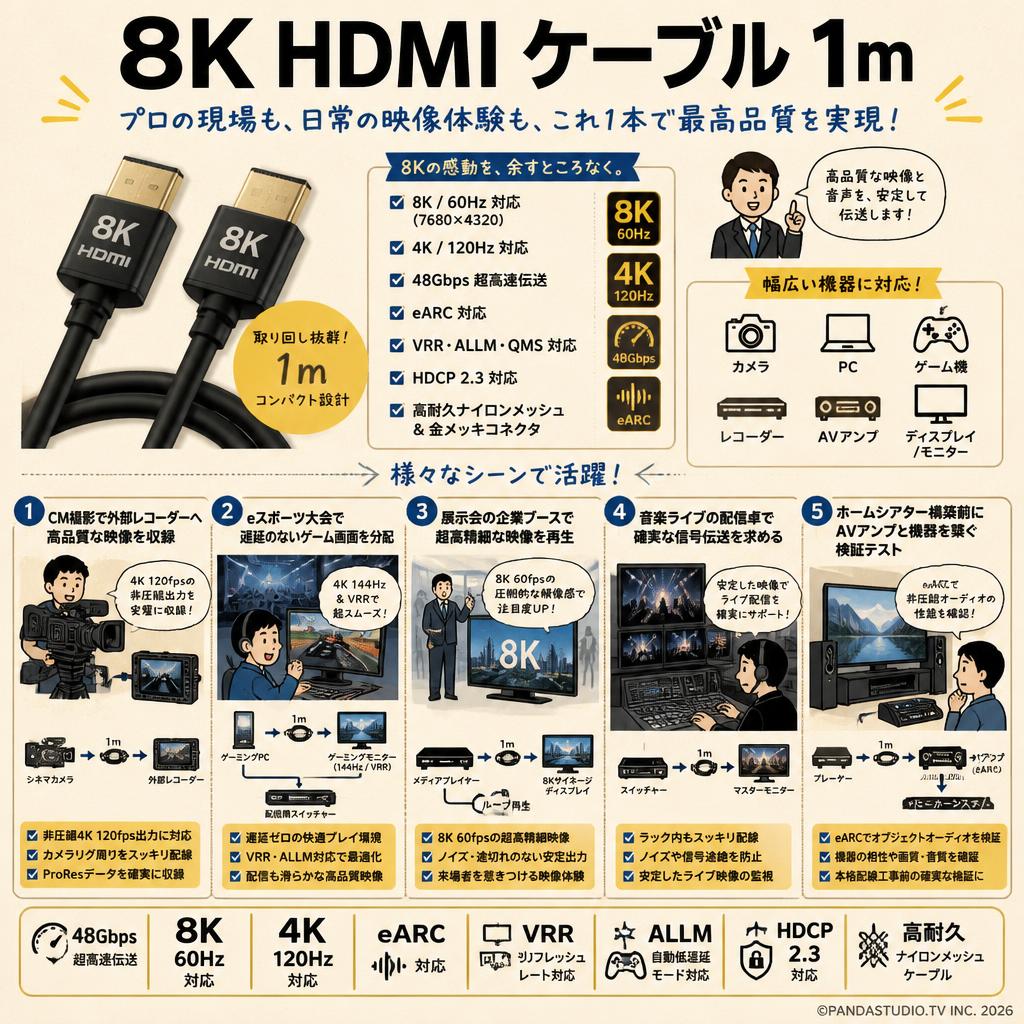 8K HDMI ケーブル 1m 用途