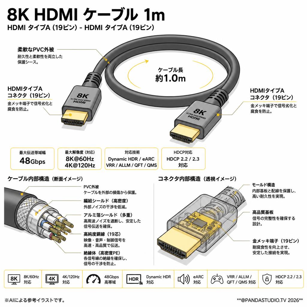 8K HDMI ケーブル 1m スペック