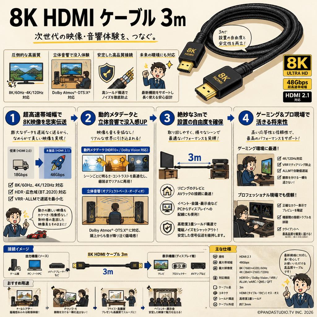 8K HDMI ケーブル 3m 概要