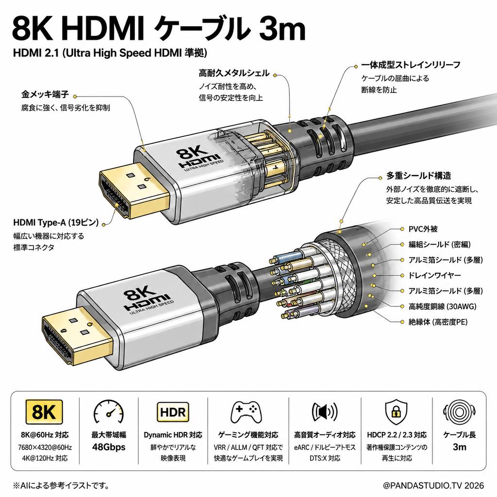 8K HDMI ケーブル 3m スペック