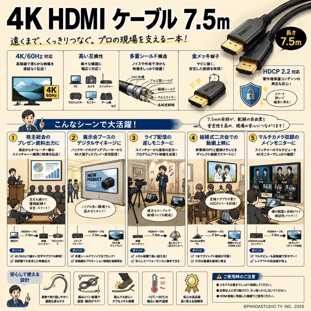 4K HDMI ケーブル 7.5ｍ 用途