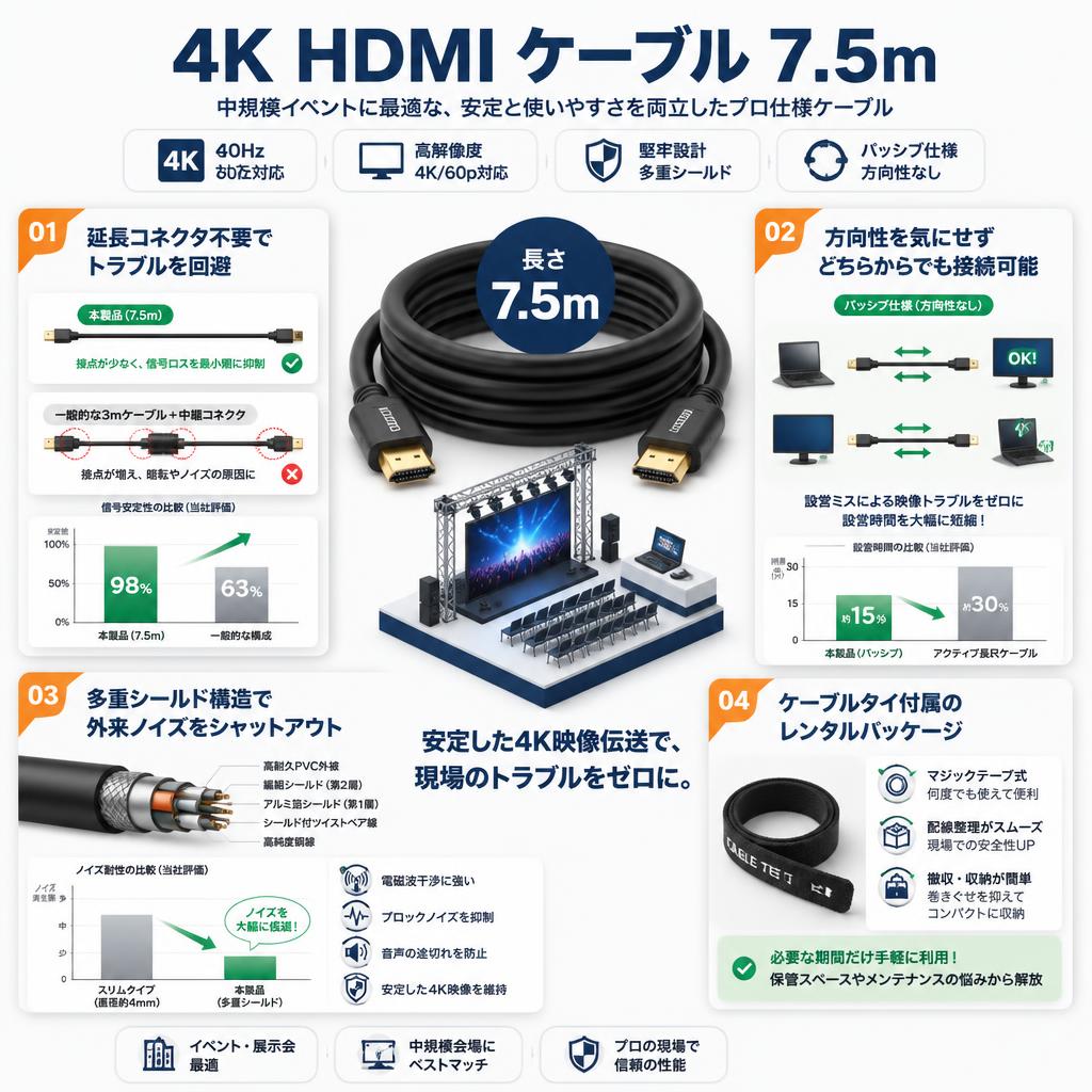 4K HDMI ケーブル 7.5ｍ セールスポイント