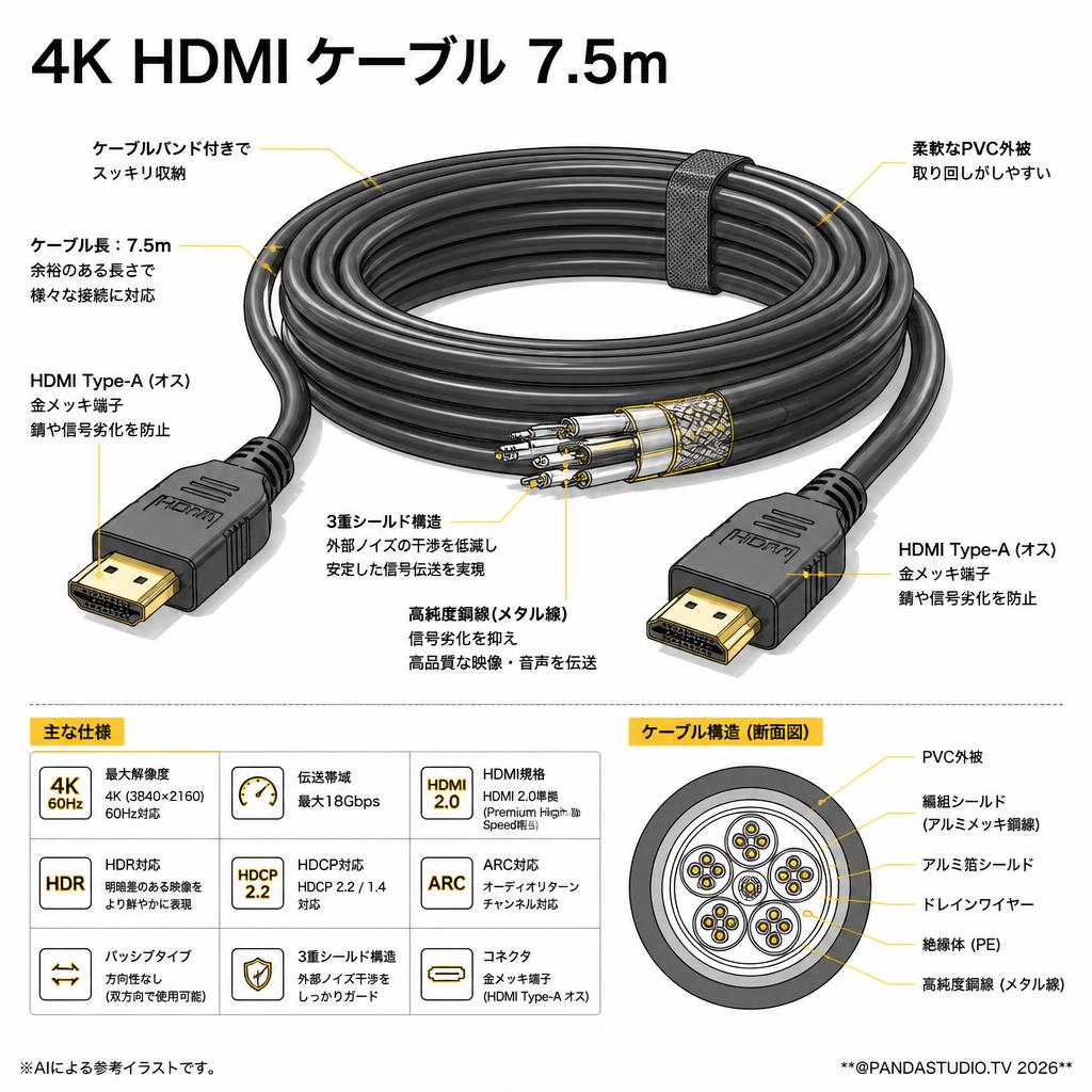 4K HDMI ケーブル 7.5ｍ スペック
