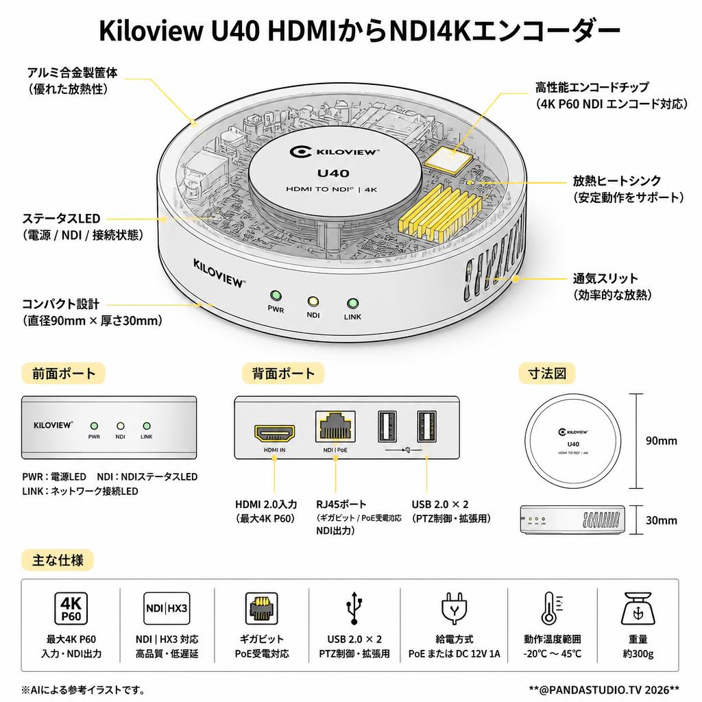 Kiloview U40 HDMIからNDI4Kエンコーダー スペック