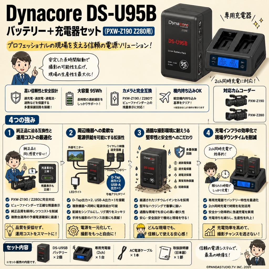 Dynacore DS-U95Bバッテリー＋充電器セット(PXW-Z190 Z280用) 概要