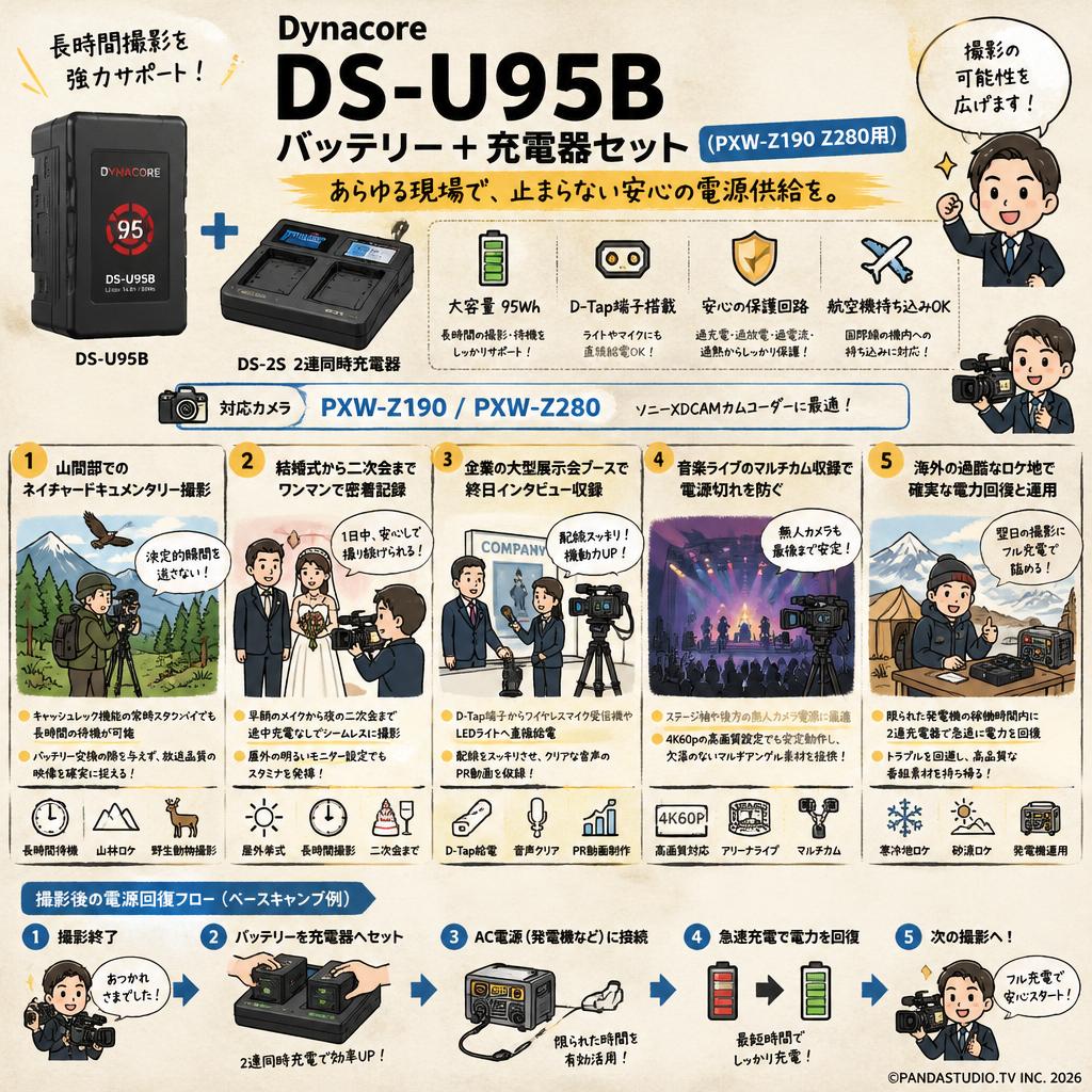 Dynacore DS-U95Bバッテリー＋充電器セット(PXW-Z190 Z280用) 用途