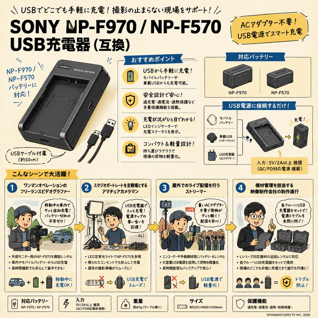 SONY NP-F970 NP-F570 usb充電器（互換） おもな対象のお客様