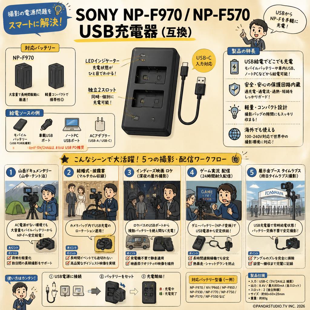 SONY NP-F970 NP-F570 usb充電器（互換） 用途