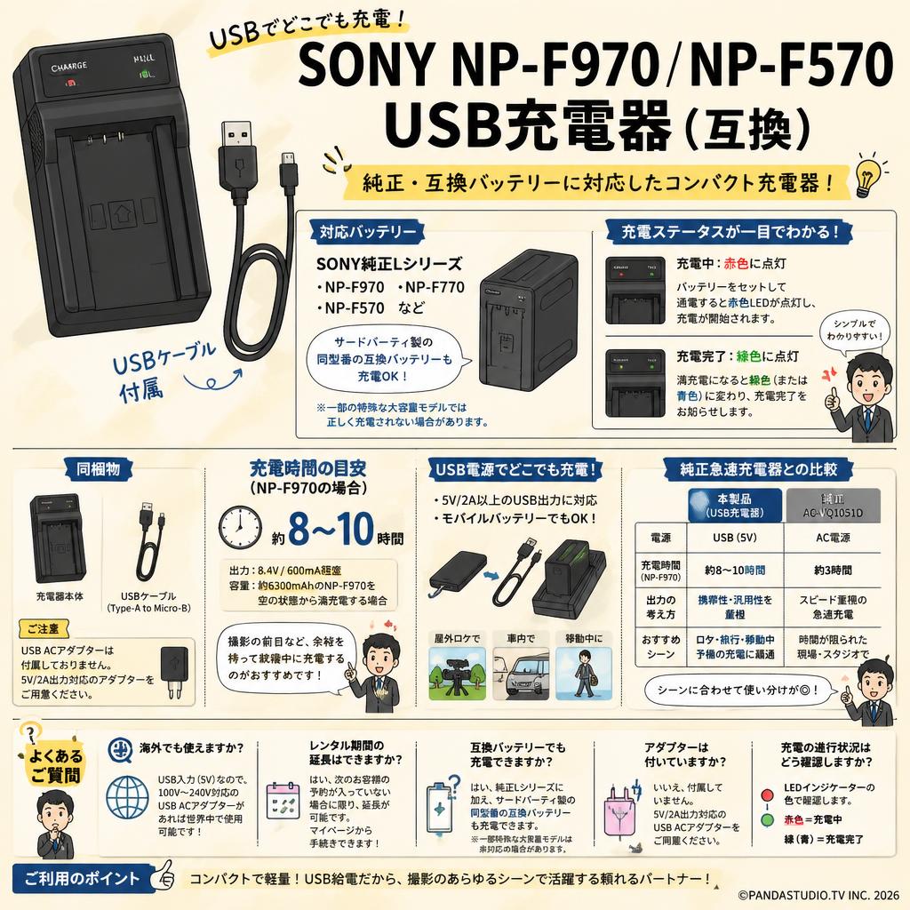 SONY NP-F970 NP-F570 usb充電器（互換） FAQ（よくある質問と答え）