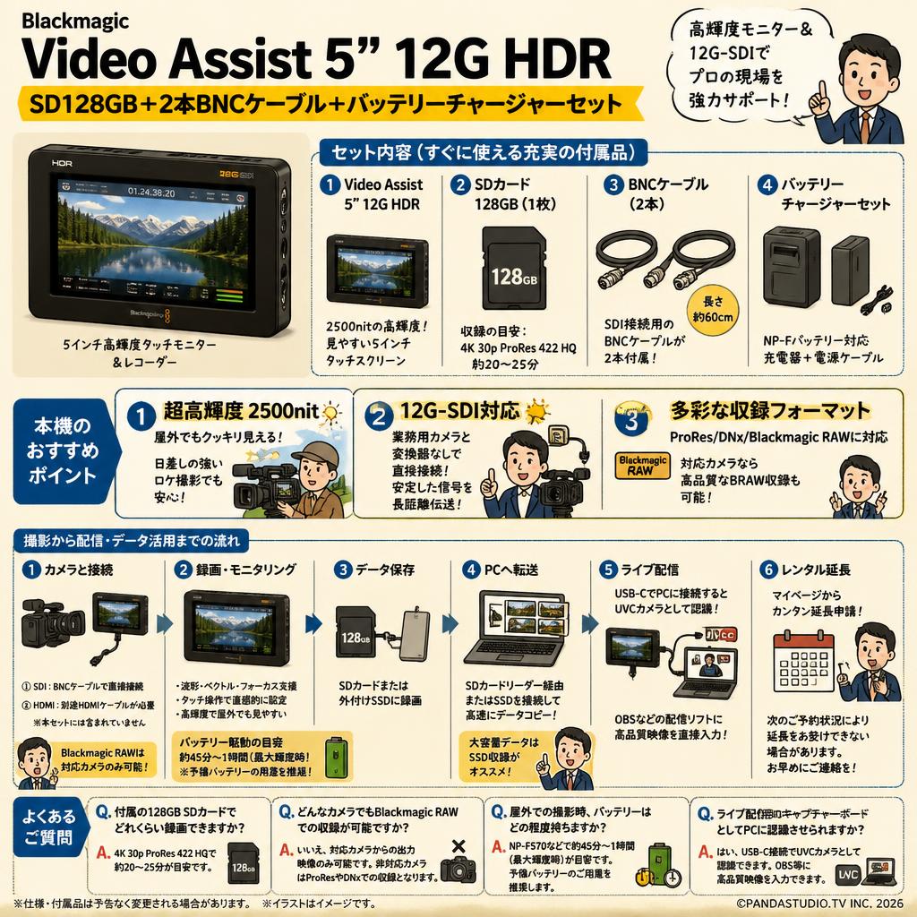 Blackmagic Video Assist 5 ” 12G HDR ＋SD128GB＋2本BNCケーブル＋バッテリーチャージャーセット FAQ（よくある質問と答え）
