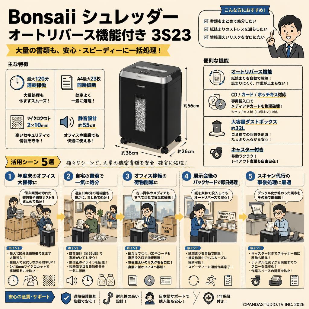 Bonsaii シュレッダー オートリバース機能付き 3S23 用途