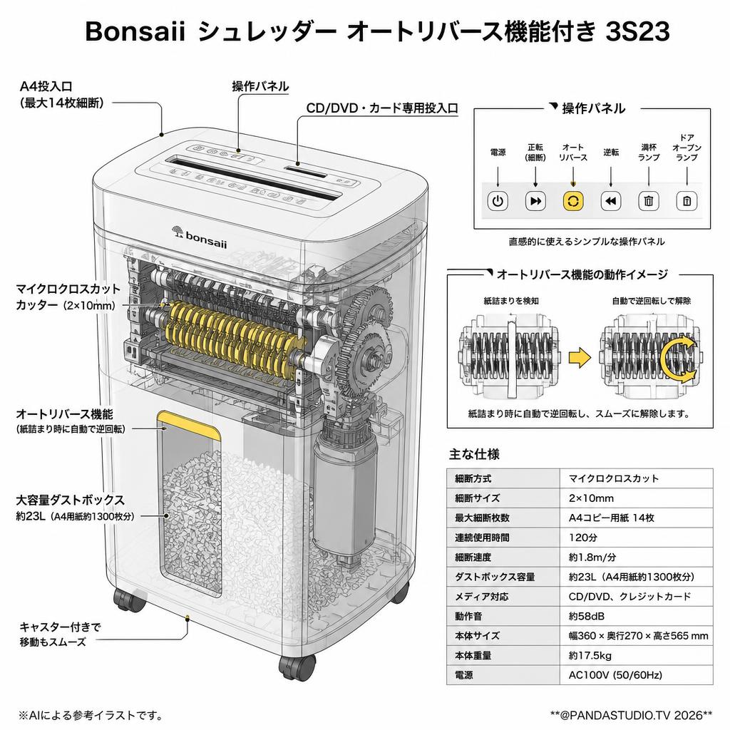 Bonsaii シュレッダー オートリバース機能付き 3S23 スペック