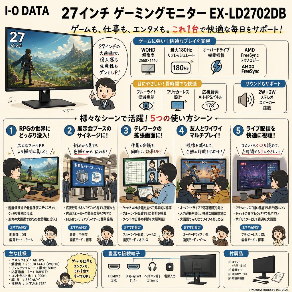 I-O DATA 27インチ ゲーミングモニター EX-LD2702DB 用途