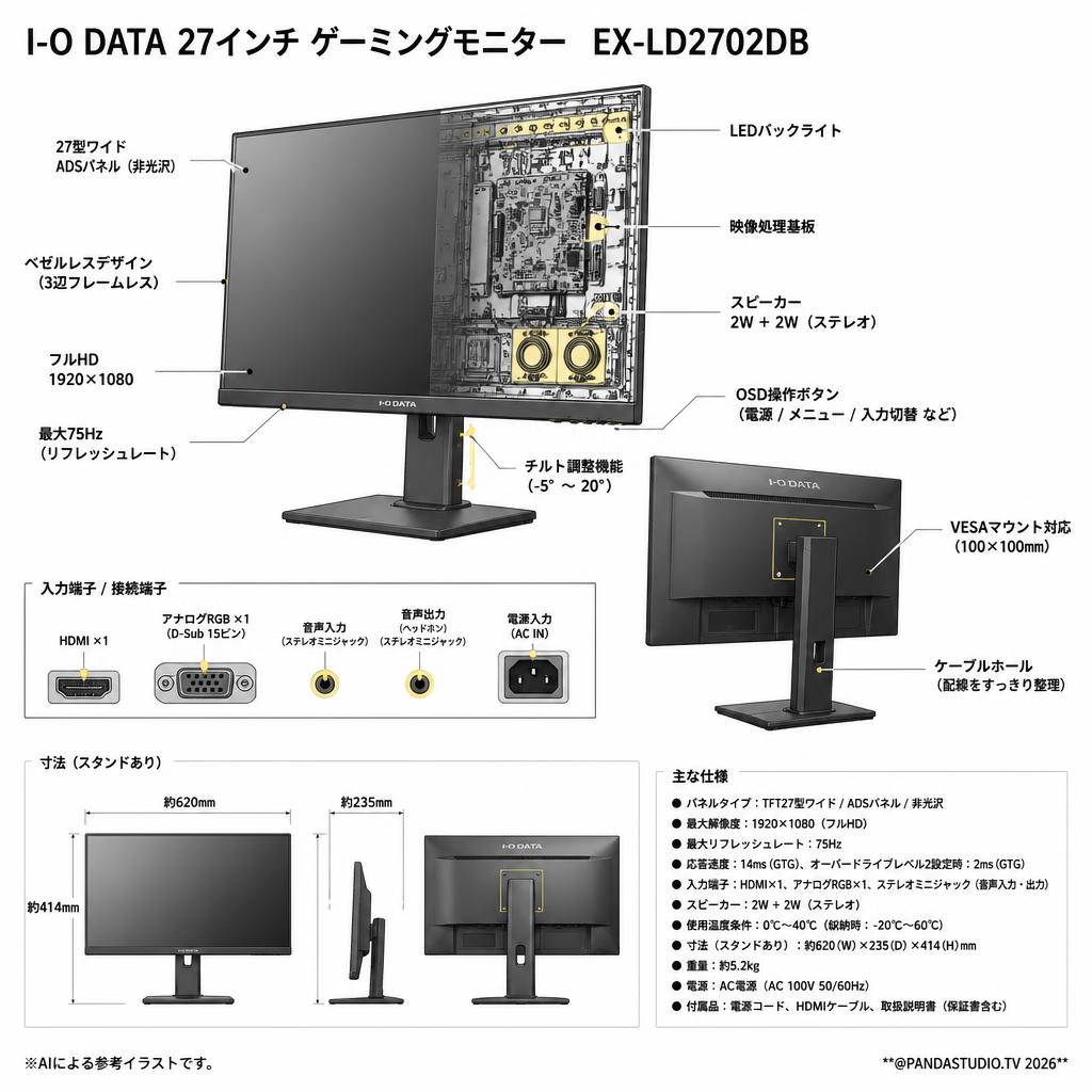I-O DATA 27インチ ゲーミングモニター EX-LD2702DB スペック