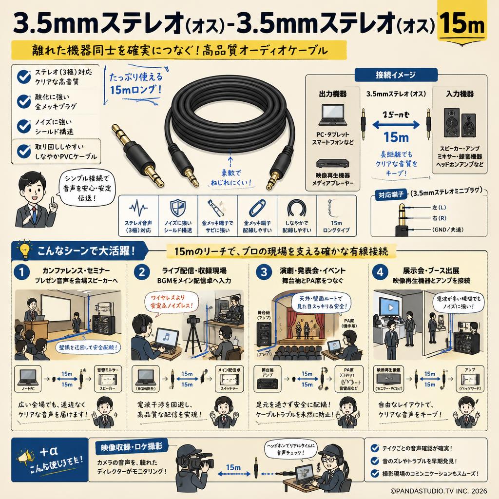 3.5mmステレオ(オス)-3.5mmステレオ(オス) 15m 用途