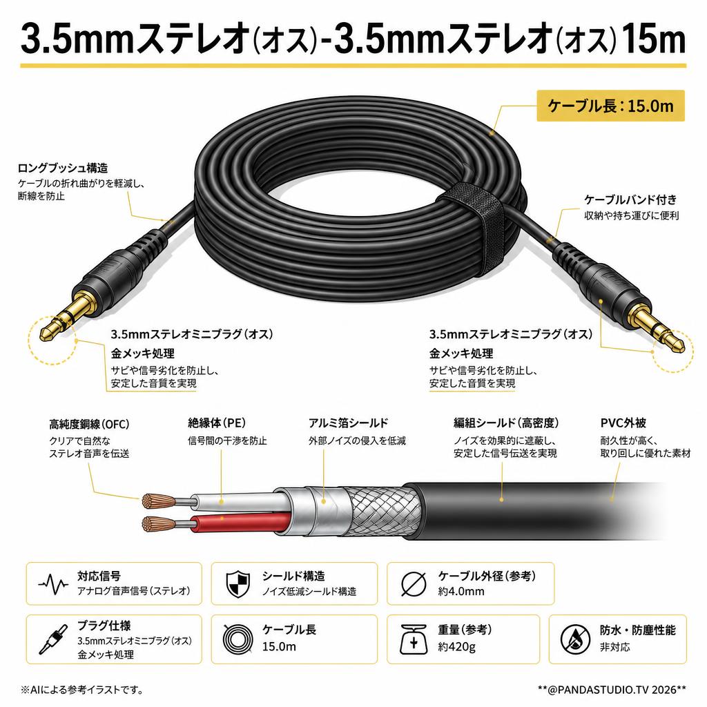 3.5mmステレオ(オス)-3.5mmステレオ(オス) 15m スペック