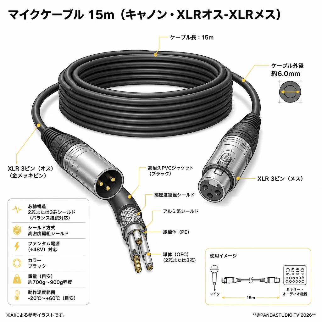 マイクケーブル 15m（キャノン・XLRオス-XLRメス） スペック