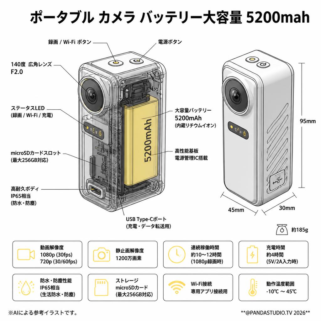 ポータブル カメラ バッテリー大容量 5200mah スペック