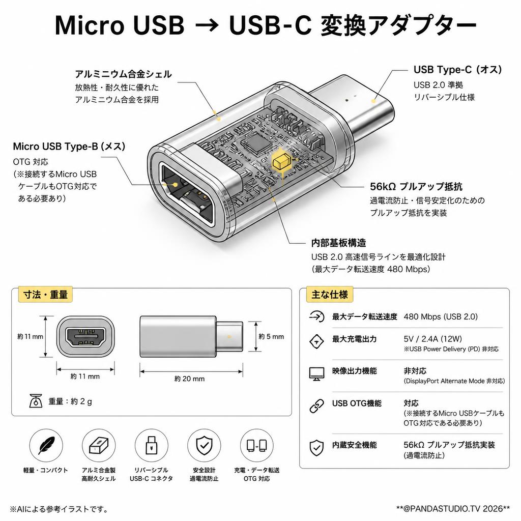 Micro USB → USB-C 変換アダプター スペック