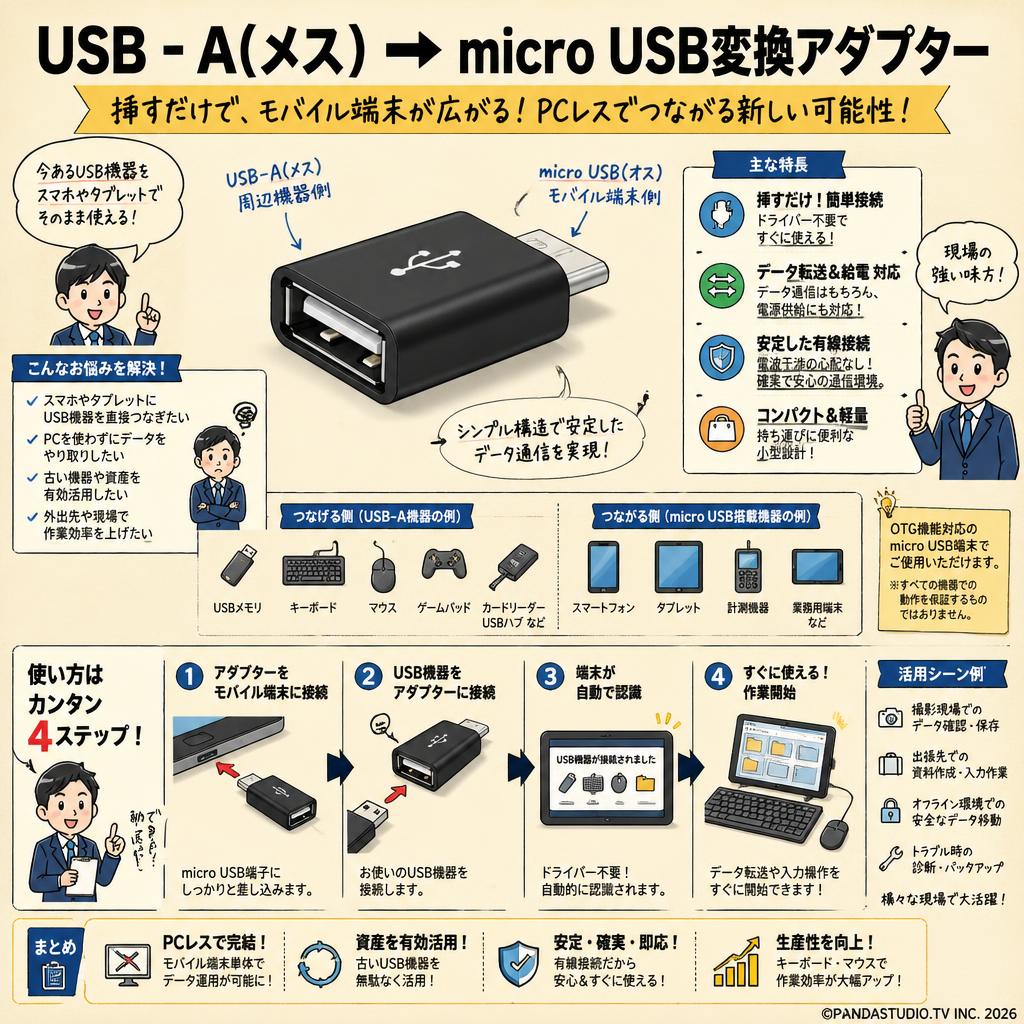 USB - A(メス) → micro USB変換アダプター 概要