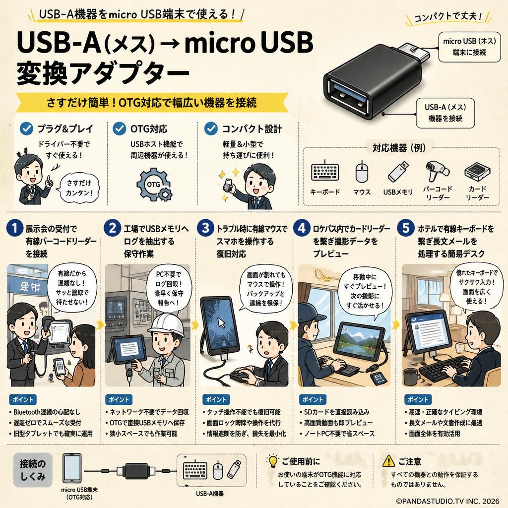 USB - A(メス) → micro USB変換アダプター 用途