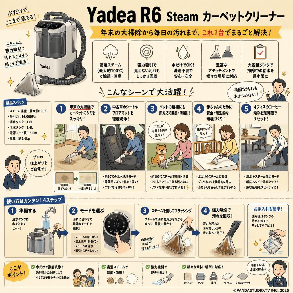 Yadea R6 Steam カーペットクリーナー 用途