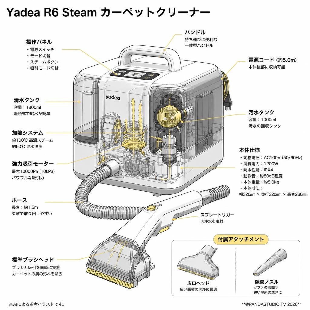 Yadea R6 Steam カーペットクリーナー スペック