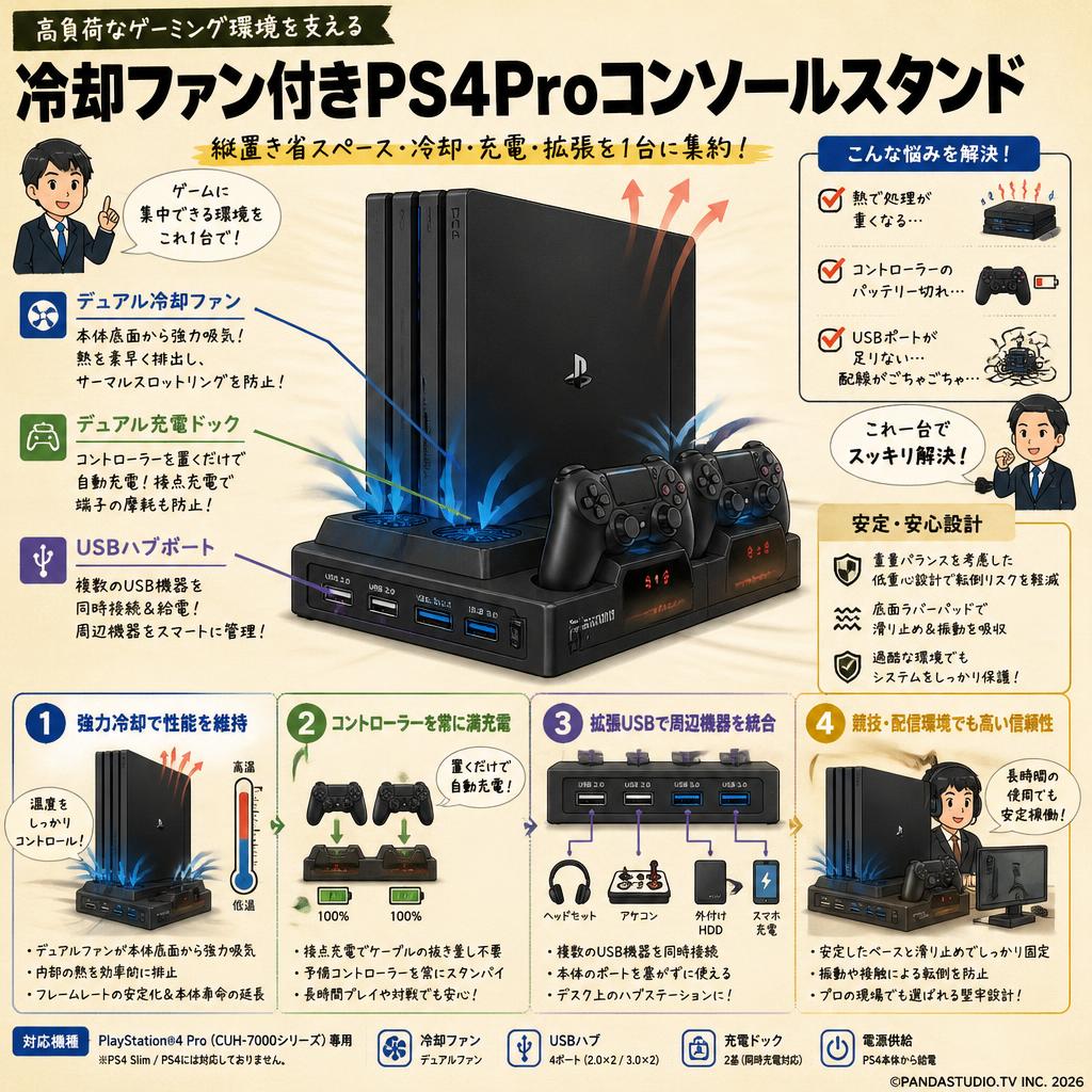 冷却ファン付きPS4Proコンソールスタンド 概要