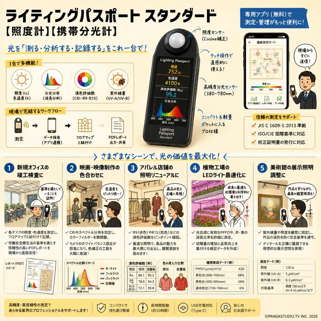 ライティングパスポート スタンダード【照度計】【携帯分光計】 用途